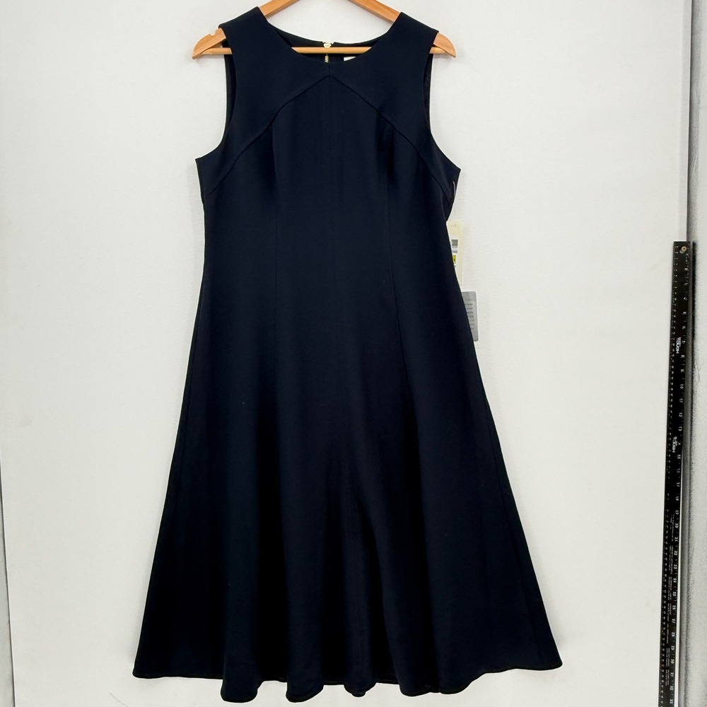 Eliza J Dress Women 14 Navy Fit and Flare Sleeveless Crepe Old Money Quiet NEW